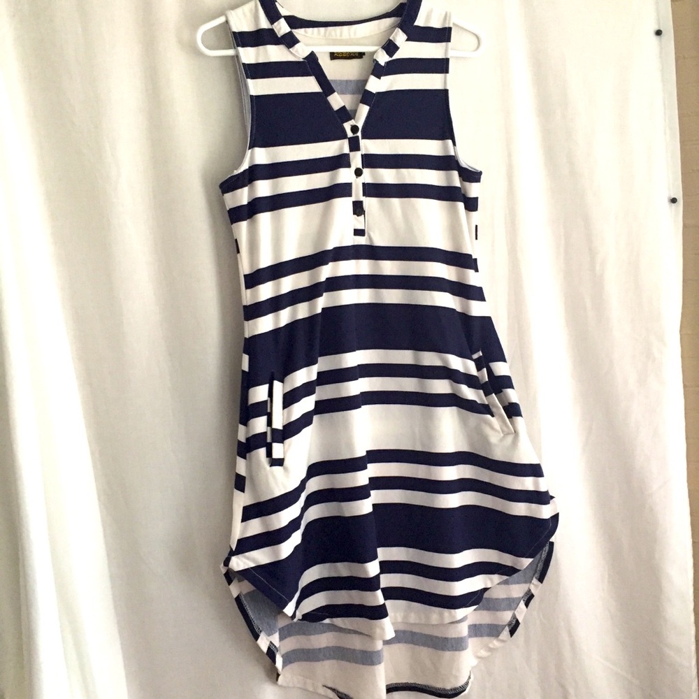 Reborn blue striped high low shirt dress size M
